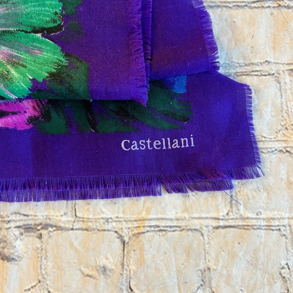 CASTELLANI LARGE COTTON BOLD ROYAL COLORS SQUARE RAW EDGES SCARF - Picture 2 of 4